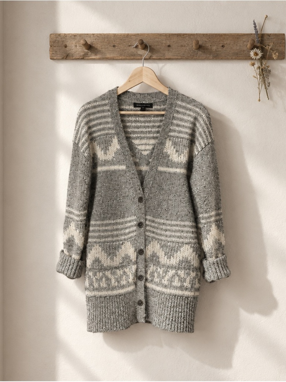 Banana Republic Gray & Cream Patterned Button-Front Cardigan
